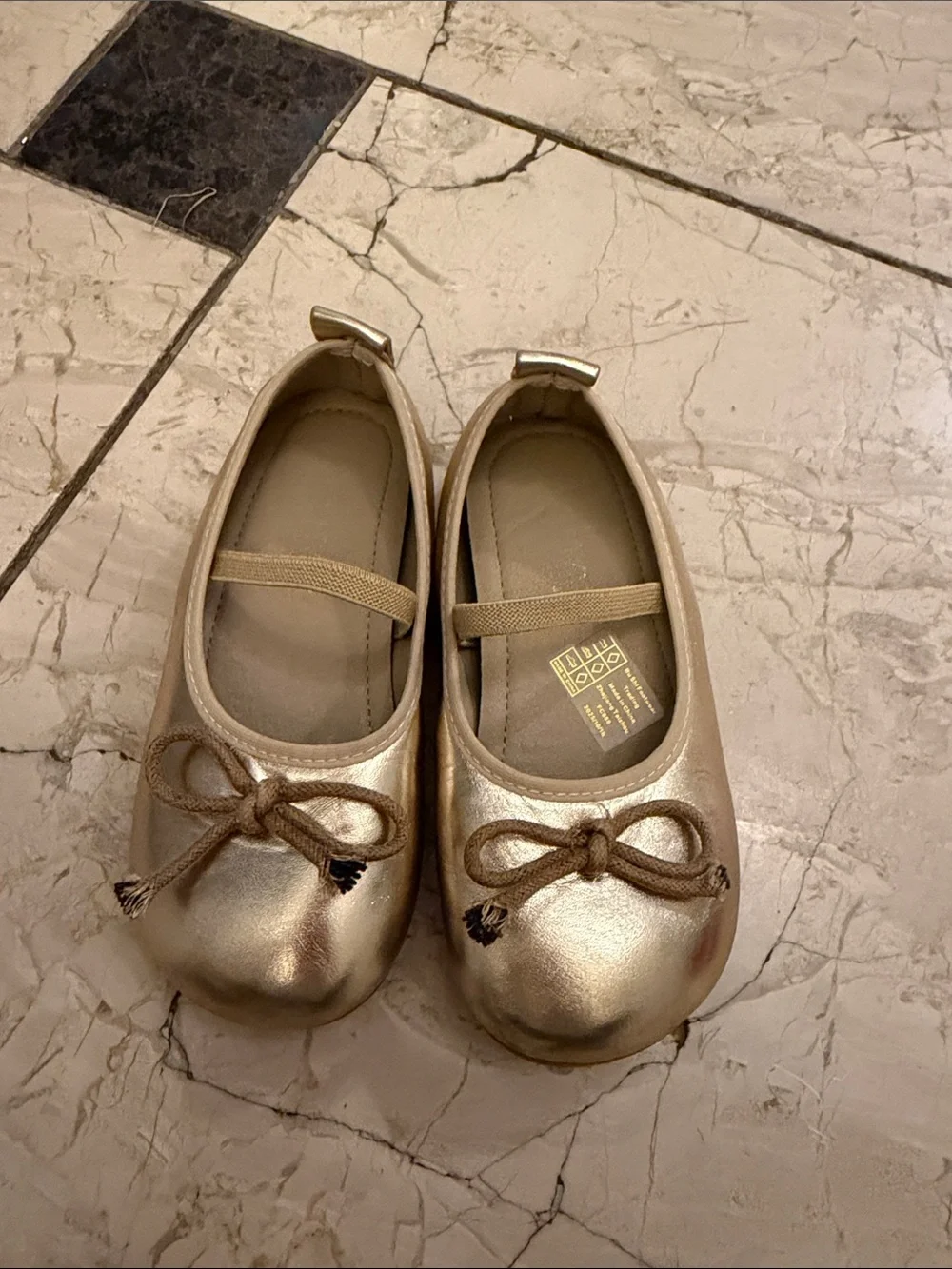 Metallic Gold Girls Ballet Flats with Bow Detail